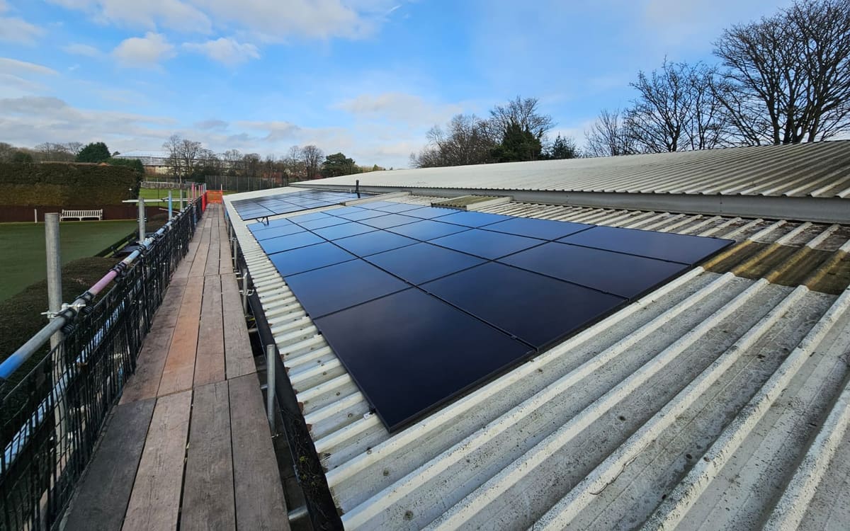 All-black solar panels on the Erdington Court Bowls Club clubhouse roof