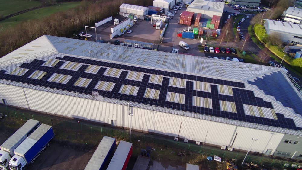 Drone view across the full Rapiscan Systems Stoke solar array